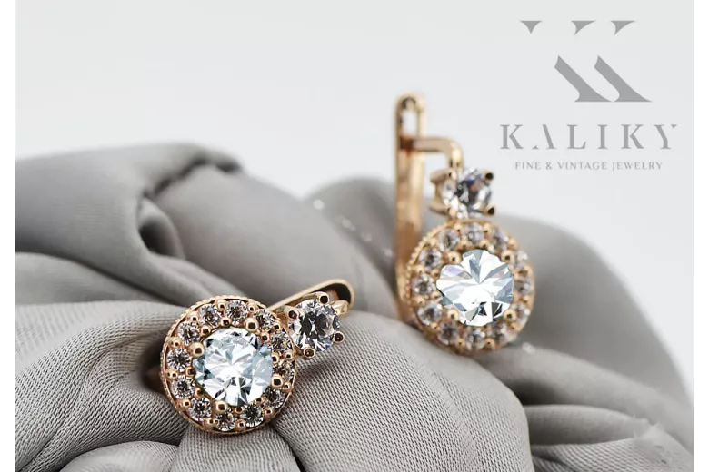 Vintage craft Earrings Zircon 14K Rose gold cec003r